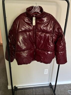 a new day Glossy Burgundy Puffer Jacket